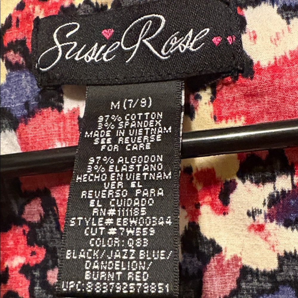Susie Rose Vibrant Floral Ruffle Blouse M 7/9 Coquette Top Red Yellow Blue - Picture 5 of 9